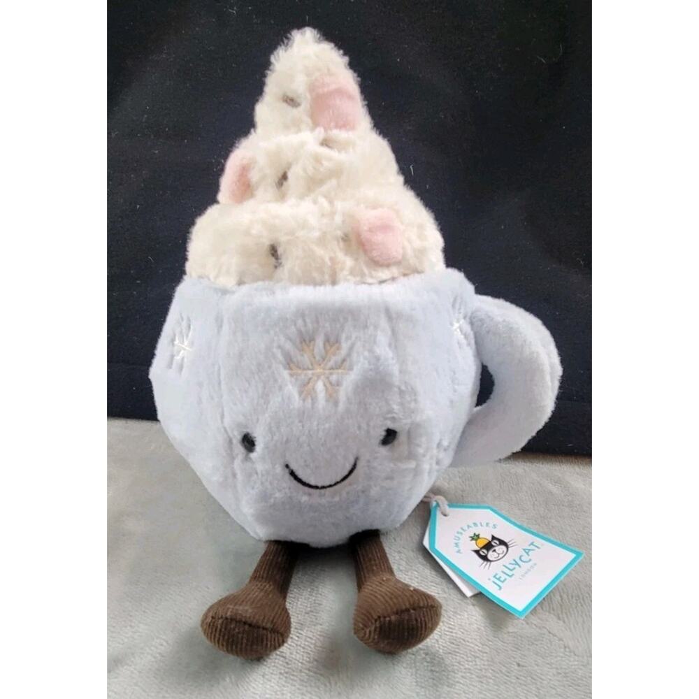 Jellycat Amuseable Hot Chocolate With Marshmallows NWT blue mug cocoa 2025 rare